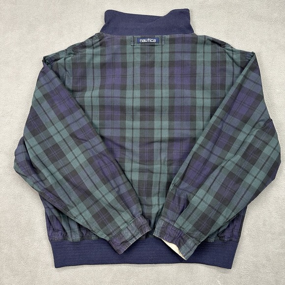 VTG 90s Nautica Reversible Bomber Golf Jacket Sz XL Blackwatch Plaid Khaki - Picture 13 of 13